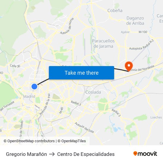 Gregorio Marañón to Centro De Especialidades map