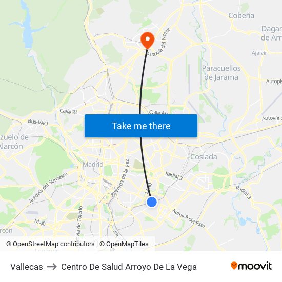 Vallecas to Centro De Salud Arroyo De La Vega map