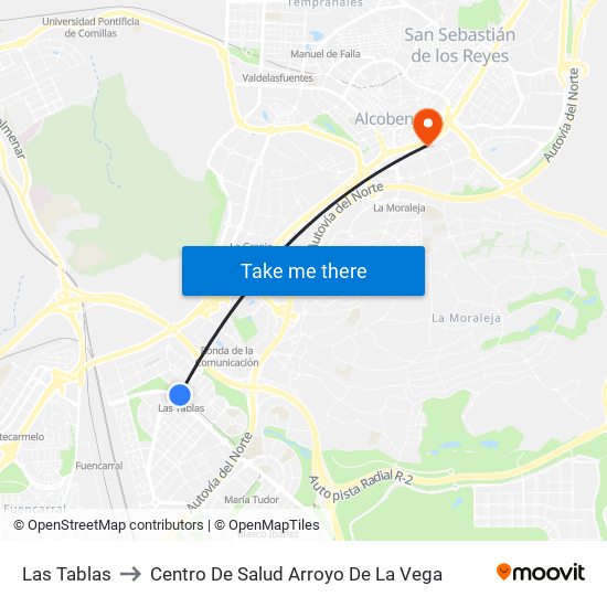 Las Tablas to Centro De Salud Arroyo De La Vega map