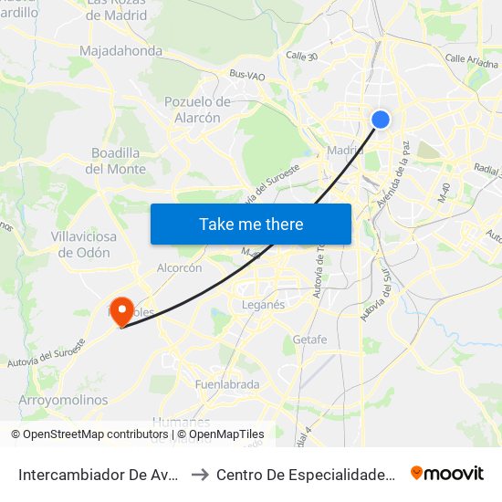 Intercambiador De Avenida De América to Centro De Especialidades Coronel De Palma map