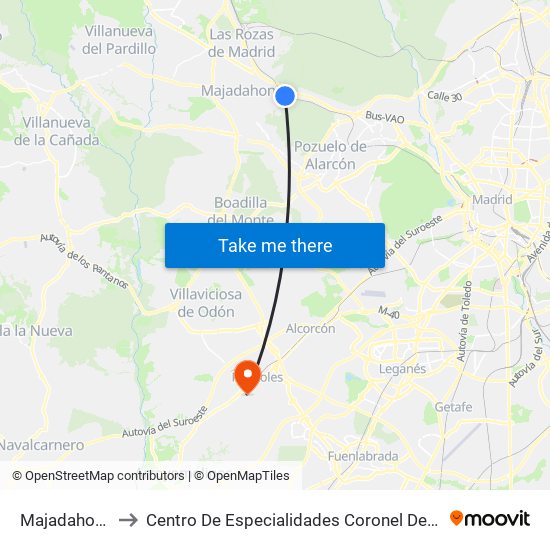 Majadahonda to Centro De Especialidades Coronel De Palma map