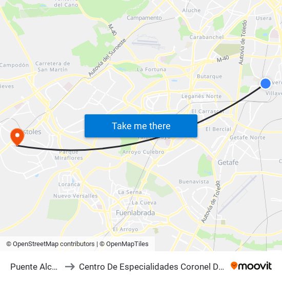 Puente Alcocer to Centro De Especialidades Coronel De Palma map