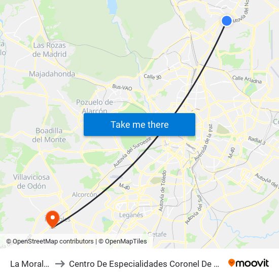 La Moraleja to Centro De Especialidades Coronel De Palma map
