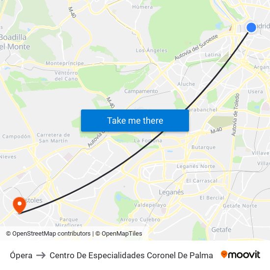 Ópera to Centro De Especialidades Coronel De Palma map