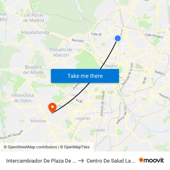Intercambiador De Plaza De Castilla to Centro De Salud La Rivota map