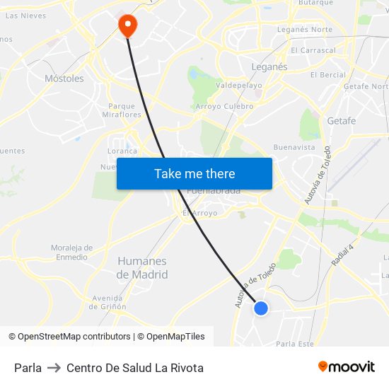 Parla to Centro De Salud La Rivota map