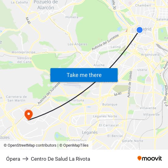 Ópera to Centro De Salud La Rivota map