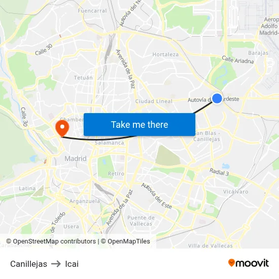 Canillejas to Icai map