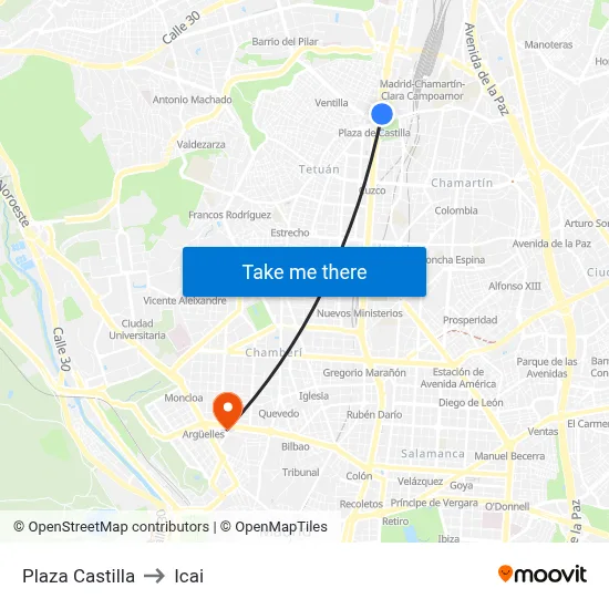 Plaza Castilla to Icai map