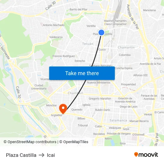 Plaza Castilla to Icai map