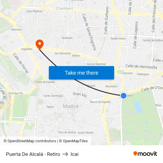 Puerta De Alcalá - Retiro to Icai map