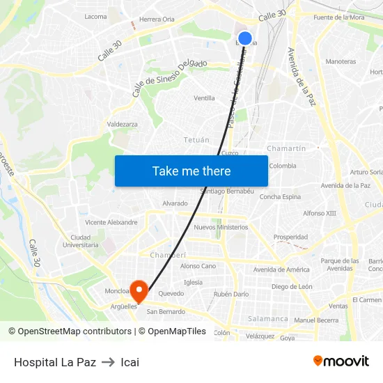 Hospital La Paz to Icai map