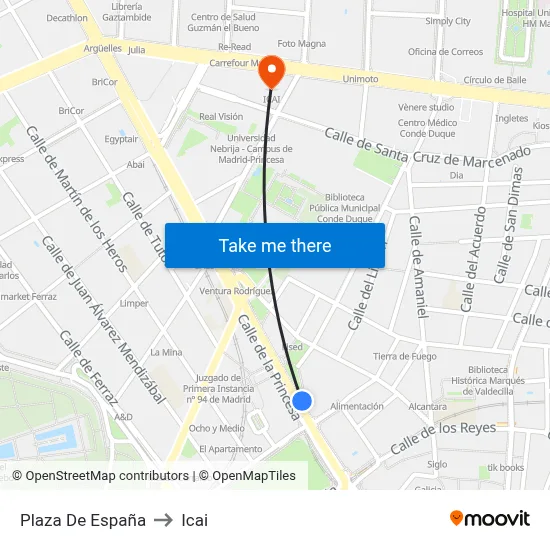 Plaza De España to Icai map