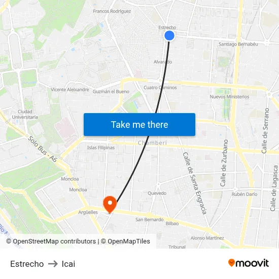 Estrecho to Icai map