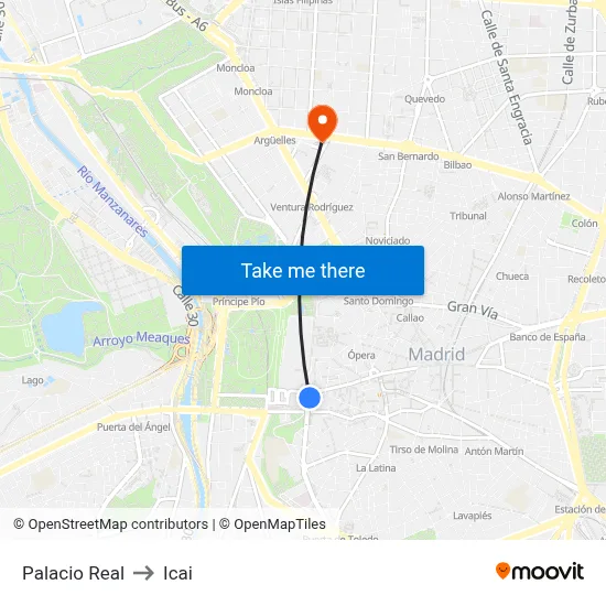 Palacio Real to Icai map