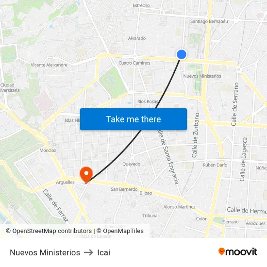 Nuevos Ministerios to Icai map