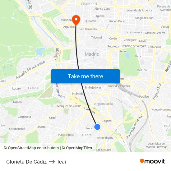 Glorieta De Cádiz to Icai map