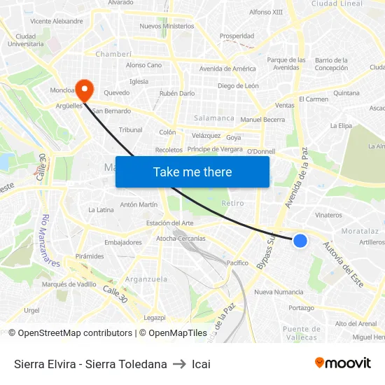 Sierra Elvira - Sierra Toledana to Icai map