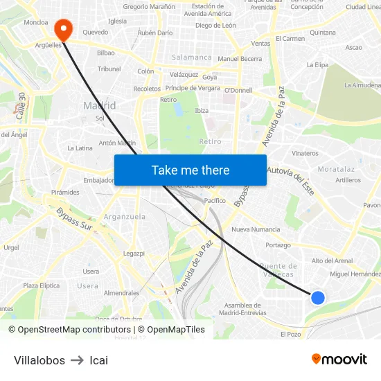 Villalobos to Icai map
