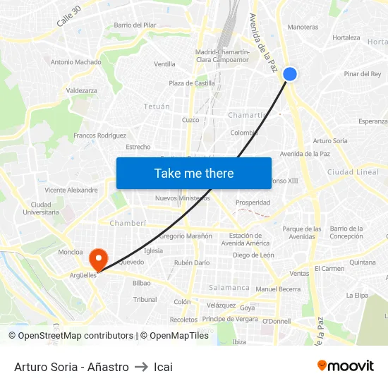 Arturo Soria - Añastro to Icai map
