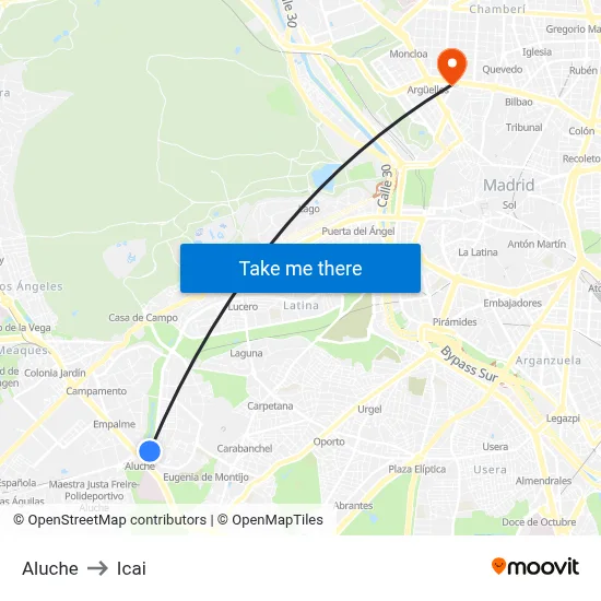 Aluche to Icai map