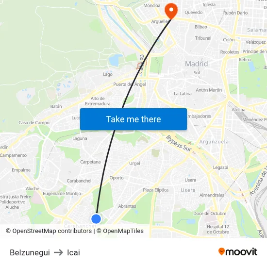 Belzunegui to Icai map