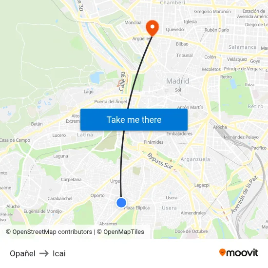 Opañel to Icai map