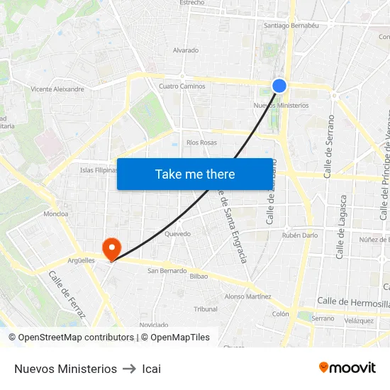 Nuevos Ministerios to Icai map
