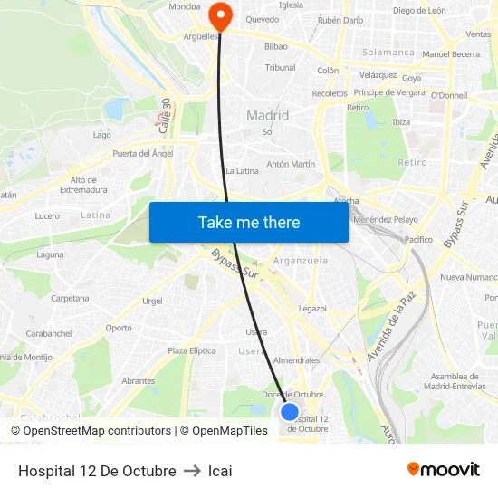 Hospital 12 De Octubre to Icai map