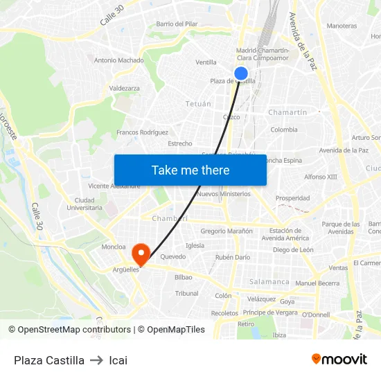 Plaza Castilla to Icai map