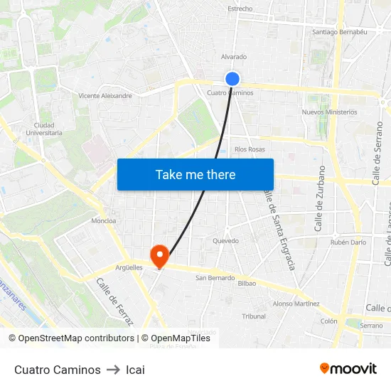 Cuatro Caminos to Icai map