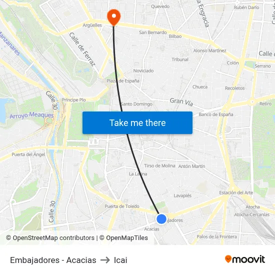 Embajadores - Acacias to Icai map