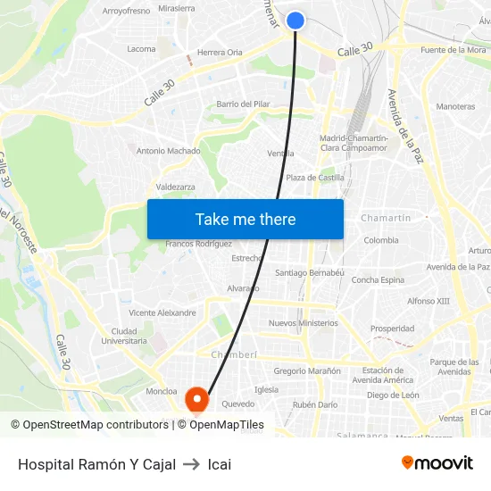 Hospital Ramón Y Cajal to Icai map