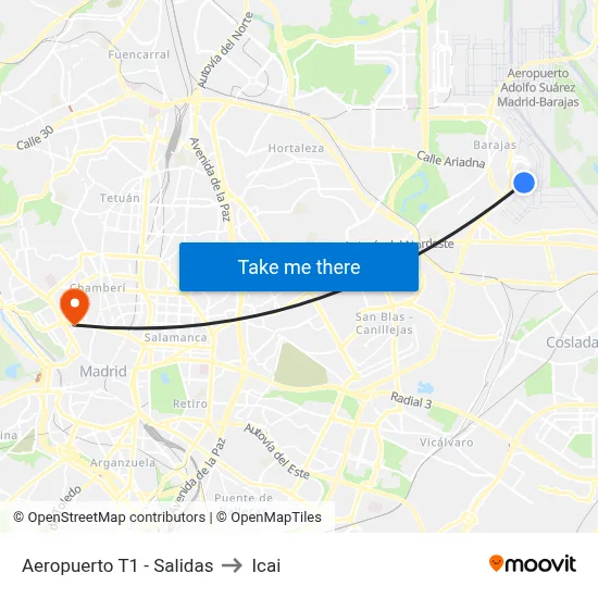 Aeropuerto T1 - Salidas to Icai map