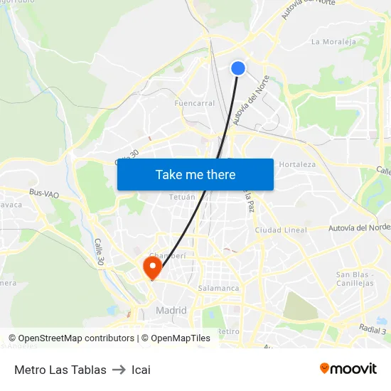 Metro Las Tablas to Icai map