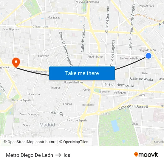 Metro Diego De León to Icai map