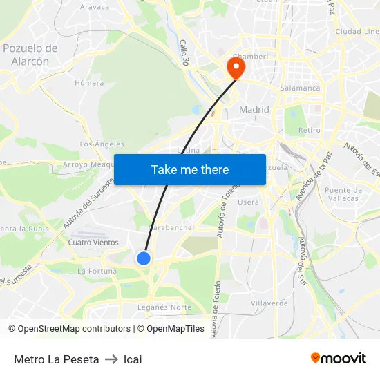 Metro La Peseta to Icai map