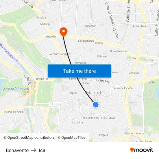 Benavente to Icai map