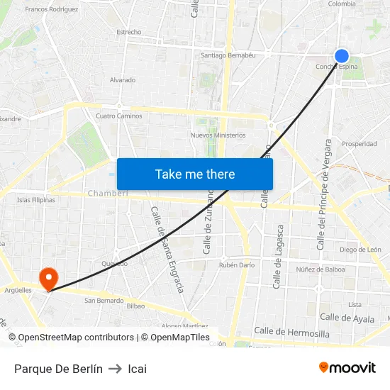 Parque De Berlín to Icai map