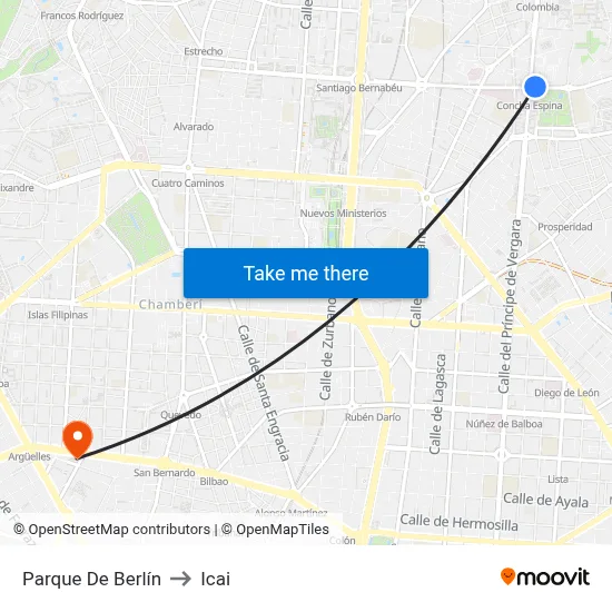 Parque De Berlín to Icai map