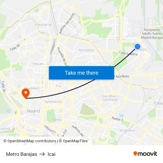Metro Barajas to Icai map
