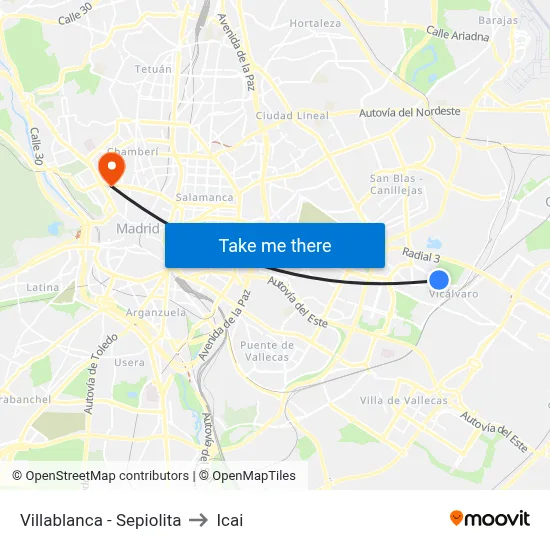 Villablanca - Sepiolita to Icai map