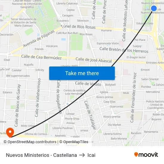 Nuevos Ministerios - Castellana to Icai map