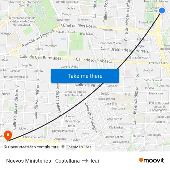 Nuevos Ministerios - Castellana to Icai map