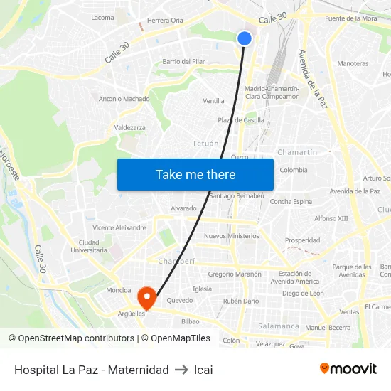 Hospital La Paz - Maternidad to Icai map