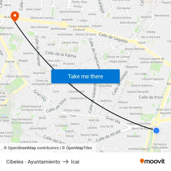 Cibeles - Ayuntamiento to Icai map