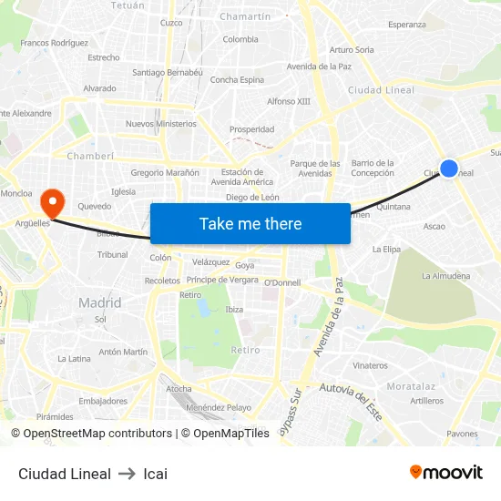 Ciudad Lineal to Icai map