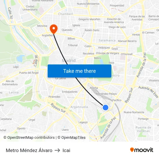 Metro Méndez Álvaro to Icai map