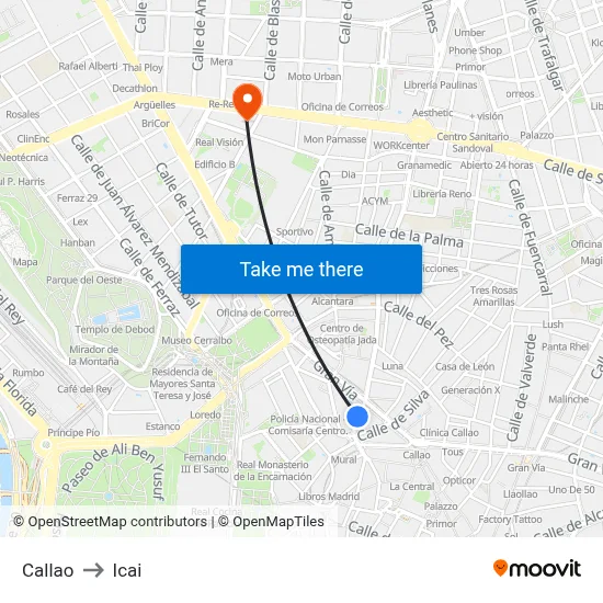 Callao to Icai map
