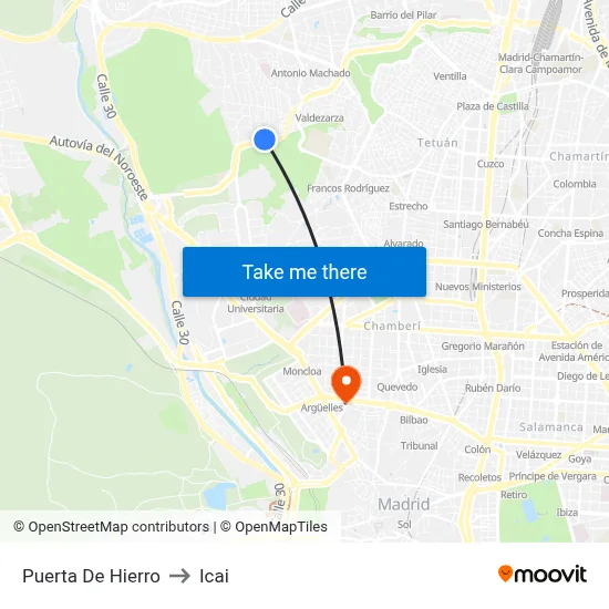 Puerta De Hierro to Icai map